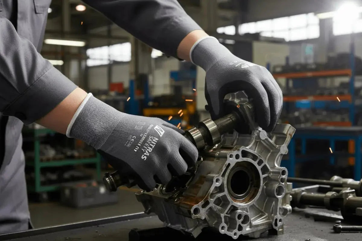 Graue nitrus montagehandschuhe mit nitril schaumbeschichtung und verstärkten fingertips bieten zuverlässigen schutz in deutscher qualität