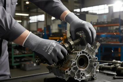 Graue nitrus montagehandschuhe mit nitril schaumbeschichtung und verstärkten fingertips bieten zuverlässigen schutz in deutscher qualität