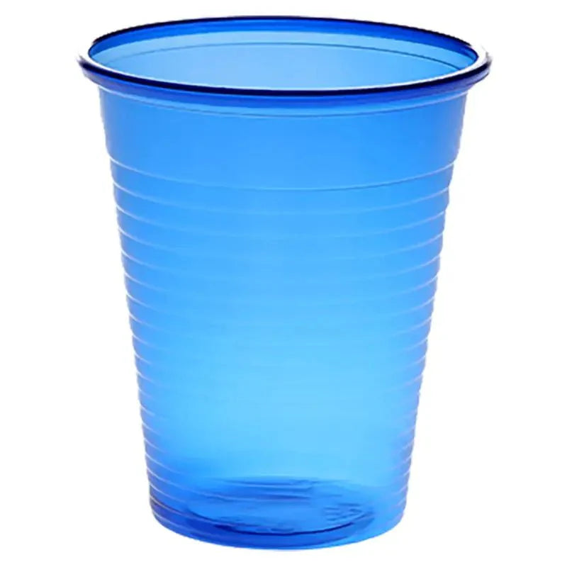 Transparenter blau plastikkelch nitras mundspülbecher mit vertikalen rillen und verdicktem rand praktische eleganz