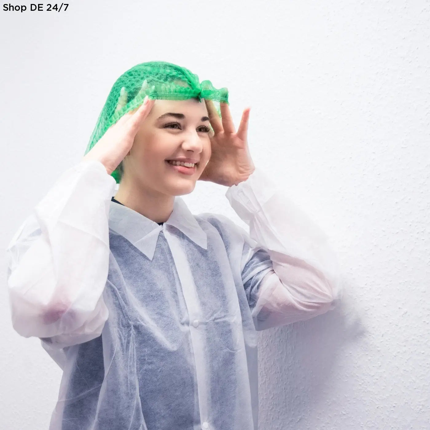 Grüne nitras klipphauben gerafft aus mesh material für hygienischen stil und angenehmes tragegefühl in 55 cm durchmesser