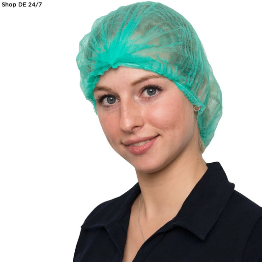 Transparente grüne nitras klipphauben gerafft aus plastik mit elastischem rand für angenehmes tragegefühl und hygiene