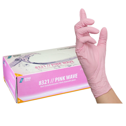 Nitril Einmalhandschuhe PINK WAVE: Strahlender Schutz und Komfort in Pink 1000 Stück - Shop DE 24/7NITRASXSPink1000 StückEinmalhandschuhe NITRAS PINK WAVE - Shop DE 24/7NITRASXSPinkNITRAS PINK WAVE, Einmalhandschuhe aus Nitril, rosa, EN ISO 374, Box à 100 Stück