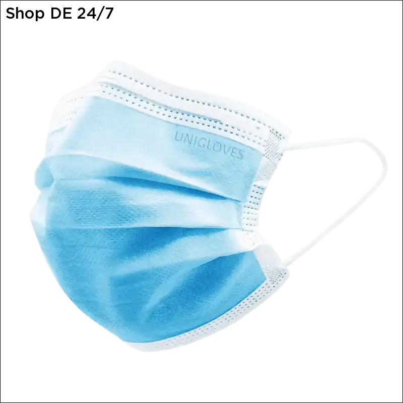 Leichte blaue drei-lagige medizinische gesichtsmasken mit weißen elastischen ohrschlaufen zum op-masken kaufen blau