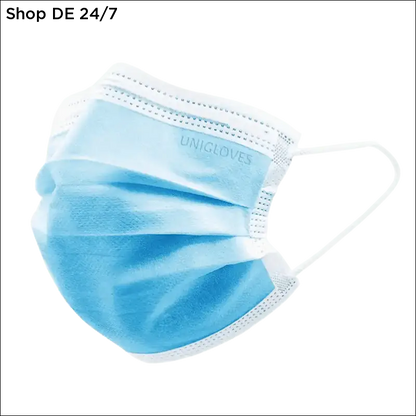 Leichte blaue drei-lagige medizinische gesichtsmasken mit weißen elastischen ohrschlaufen zum op-masken kaufen blau