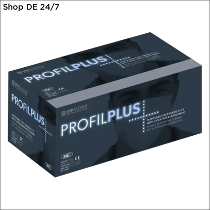Dunkelblaue unicloves profiplus 3-lagige medizinische gesichtsmasken box mit weißem branding op-masken kaufen blau