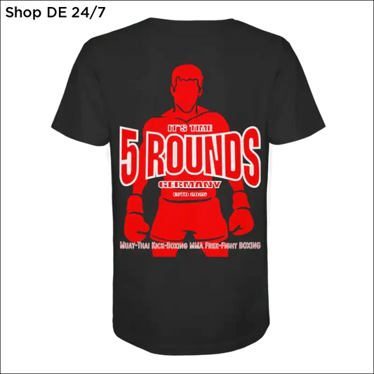 Dunkelgraues organic shirt aus 100 prozent baumwolle mit rotem boxerprint 5 rounds germany nachhaltige mode unterstützen
