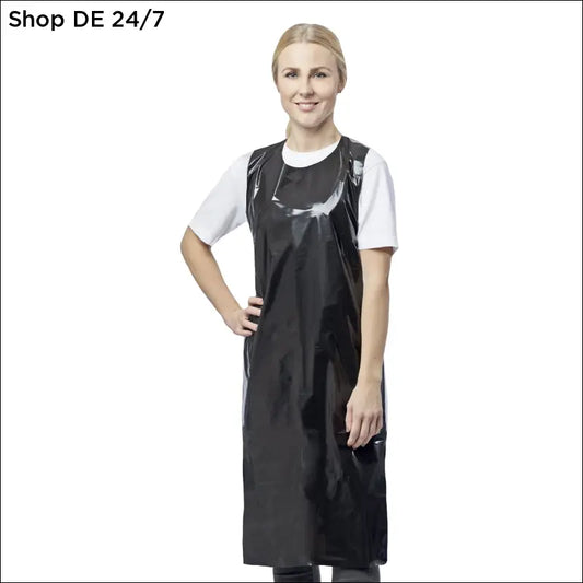 Schwarze nitras pe-schürze mit glänzendem finish und verstellbaren schulterriemen für professionelle umgebungen
