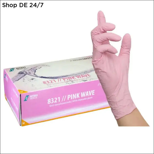 Rosafarbene nitras pink wave nitril-einmalhandschuhe mit mikrogeraute fingerspitzen im 1000er pack