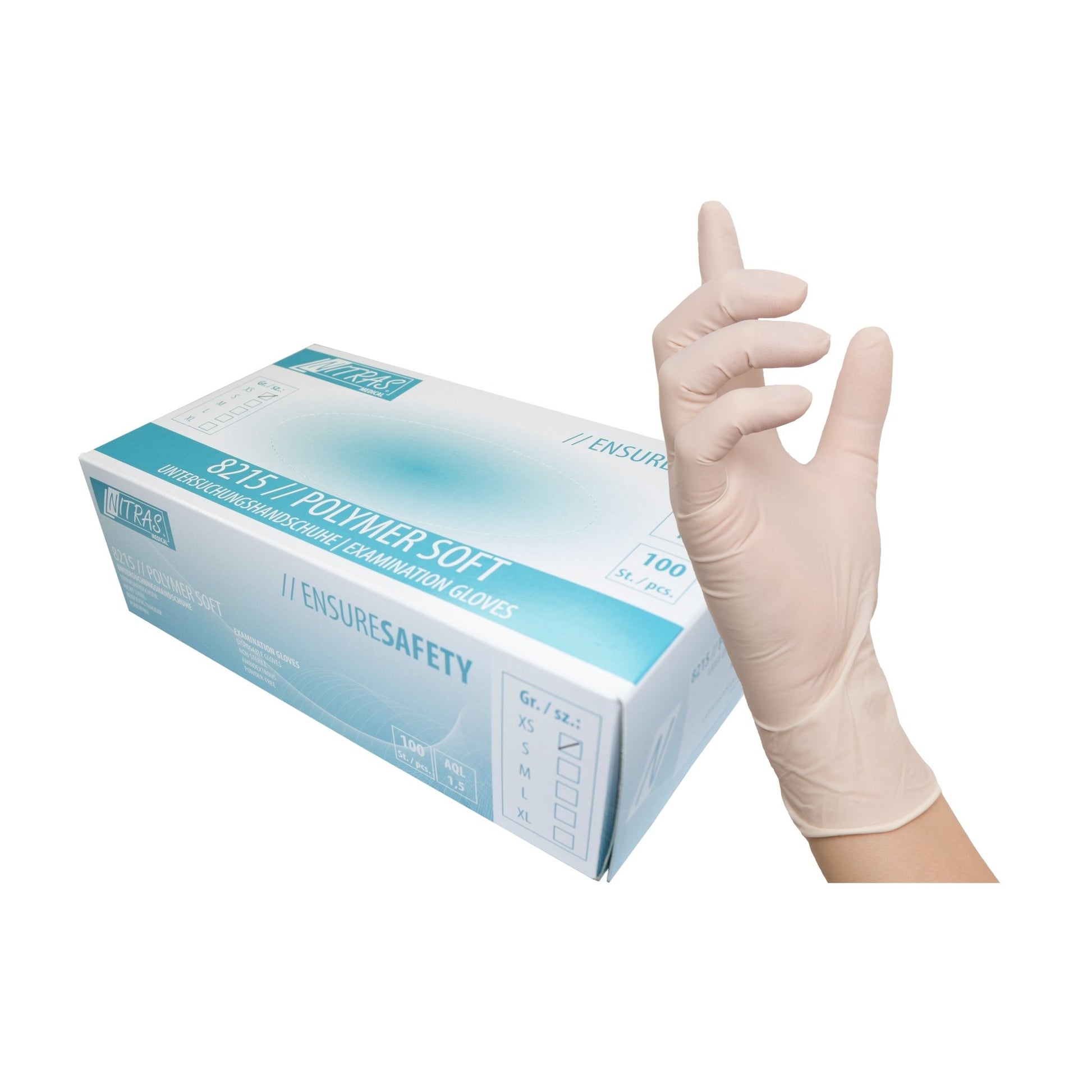 POLYMER SOFT: Zuverlässiger Schutz mit Komfort - Shop DE 24/7NITRASXSWeißNITRAS POLYMER SOFT, Latex - Einmalhandschuhe, weiß, Box à 100 Stück