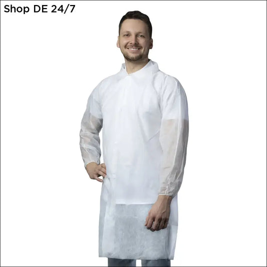 Weißer nitras pp-besuchermantel mit transparenten ärmeln für professionelle umgebungen mit hohen hygienestandards