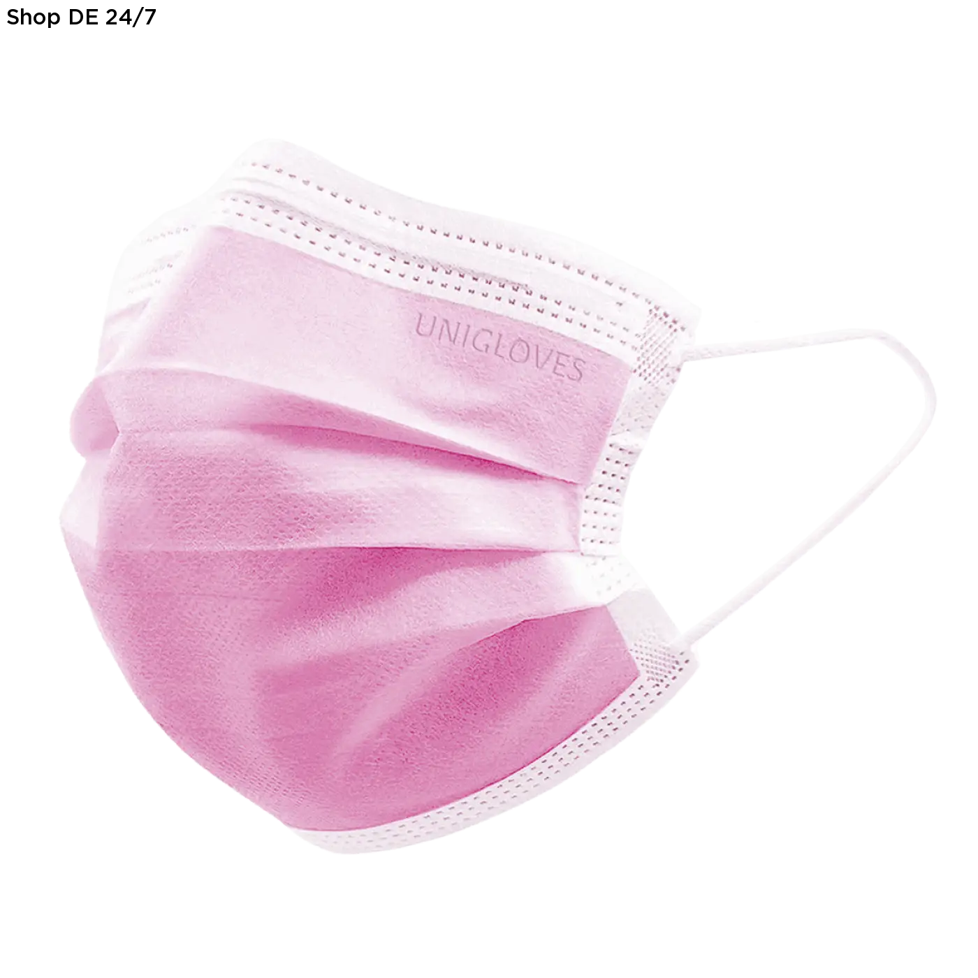 Profil plus pink hochwertiger schutz mit weißen elastischen ohrenbändern und unigloves logo für sicheren mundschutz