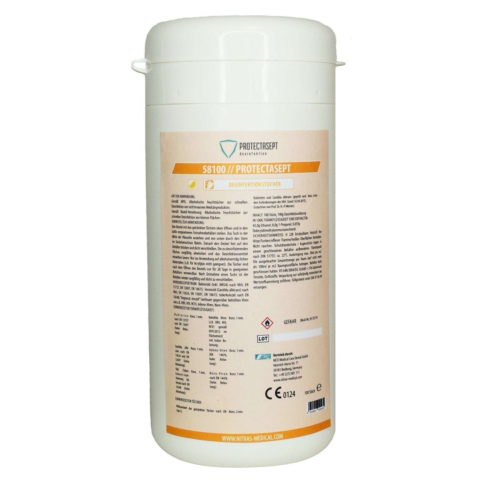 PROTECTASEPT: Effektive Desinfektionstücher für saubere Oberflächen 12 Spenderdosen - Shop DE 24/7NITRAS12 DosenNITRAS PROTECTASEPT, Desinfektionstücher für alkoholverträgliche Flächen, Duftnote: Lemon, Spenderdose à 100 Stück