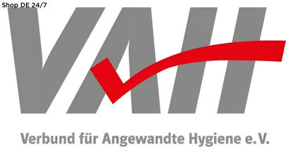 Graues und rotes vah logo mit haken auf nitras protectasept flächendesinfektion sprüh- und einmalhandschuhe produktetikett