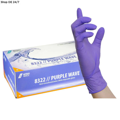 Eine einzelne nitras purple wave nitril-einmalhandschuh aus glattem, flexiblem material für zuverlässigen schutz
