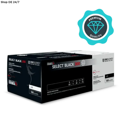 Black and white box of unigloves select black 300 disposable latex einmalhandschuhe kaufen with 100 gloves