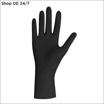 Select black latexhandschuhe mit glatter glänzender oberfläche und natürlicher handform in elegantem schwarz