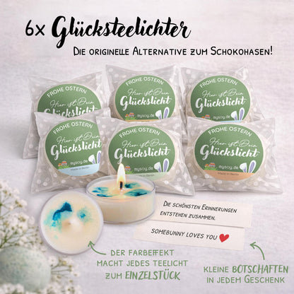 Kleine Ostergeschenke Set – Glückslicht Teelichter mit Botschaft | Made in Berlin aus Recycling-Material