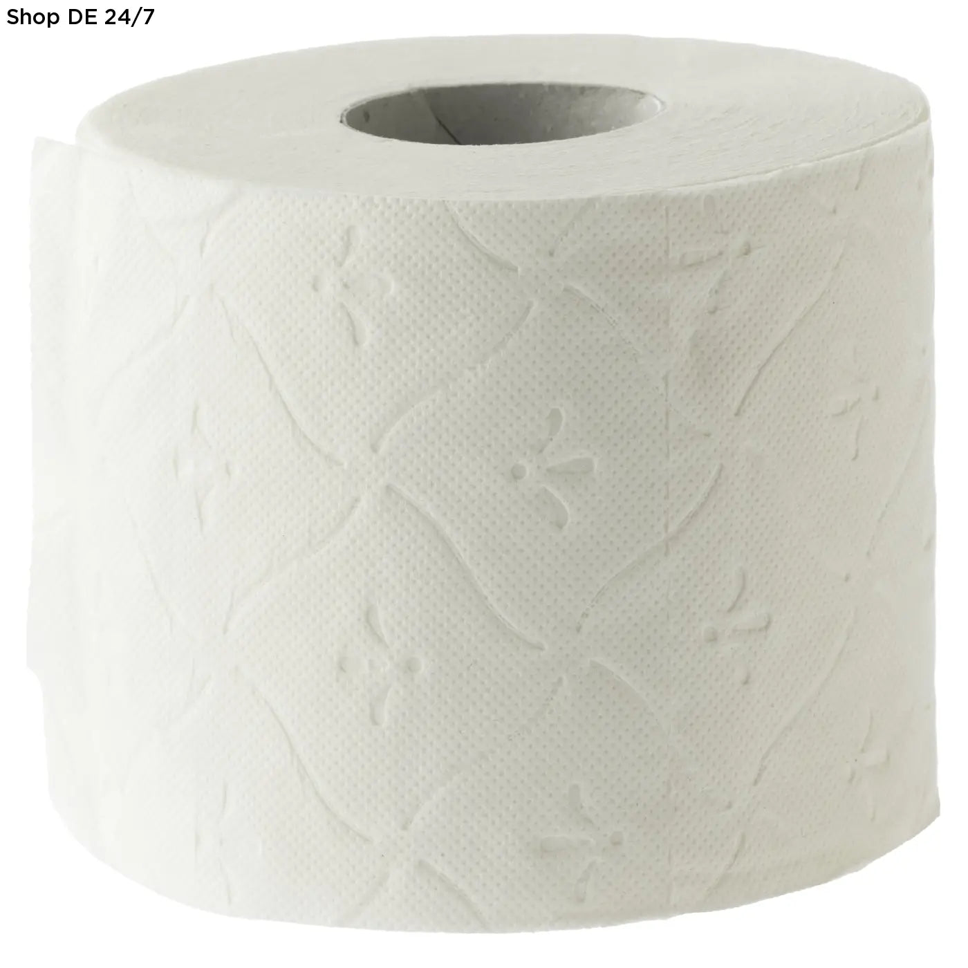 Eine rolle toilettenpapier superior weiß 3-lagig aus zellstoff mit floralem prägemuster für den hygienischen gebrauch