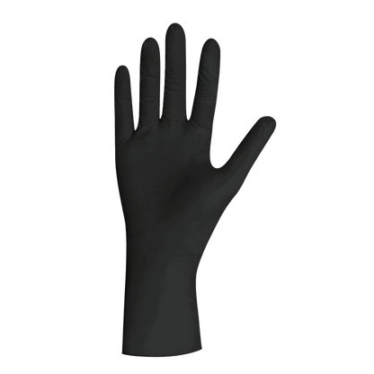 Einzelner schwarzer Select® Latexhandschuh für Einmalgebrauch. Ideal für Gastronomie, Tattoo-Studios und medizinische Anwendungen.