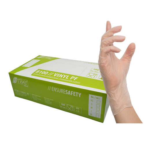 VINYL PF puderfrei: Die ideale Lösung für hygienische Anforderungen - Shop DE 24/7NITRASXSTransparentNITRAS VINYL PF , Vinyl - Einmalhandschuhe, transparent, Box à 100 Stück